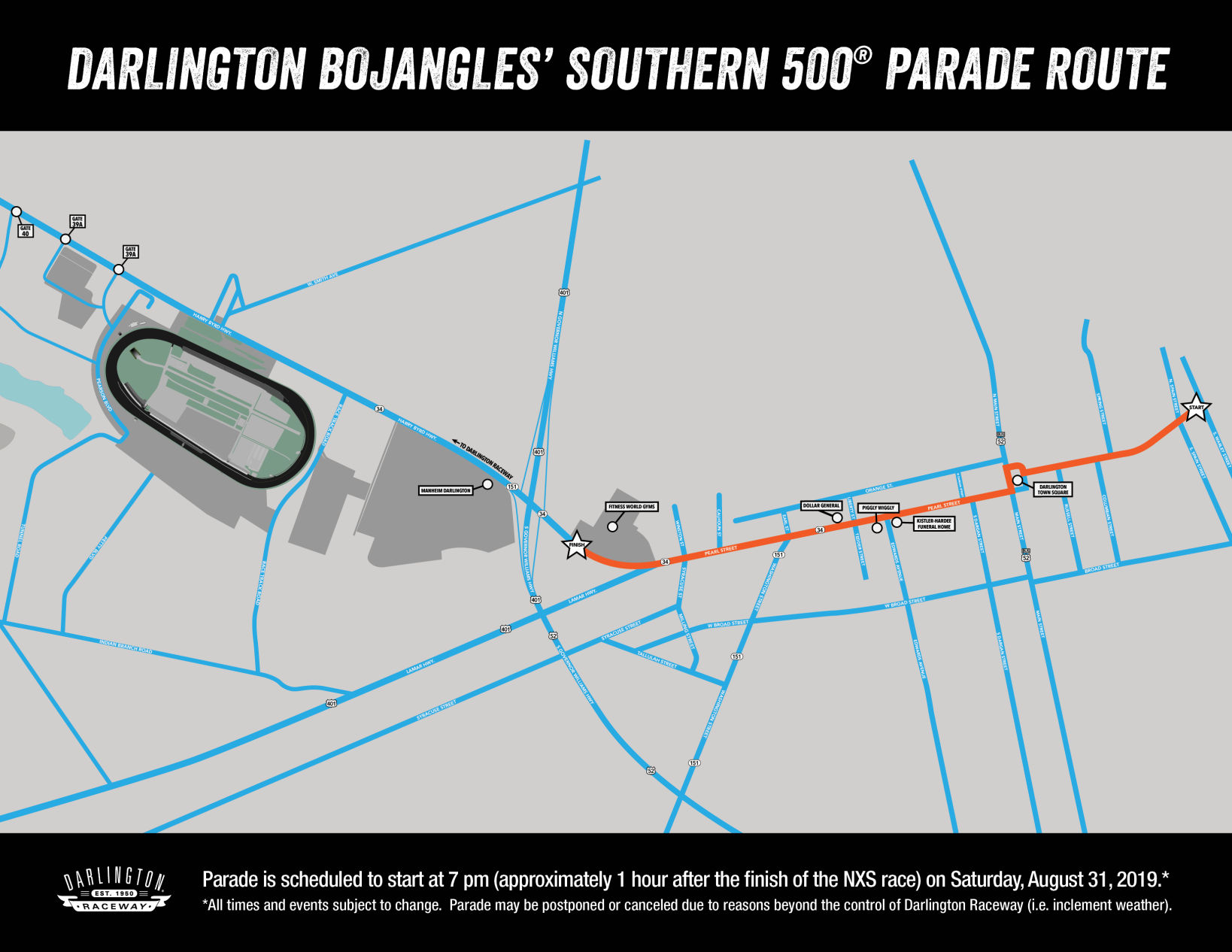 Bojangles Southern 500 Parade Map